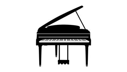 Piano front view, black isolated silhouette © OMIA