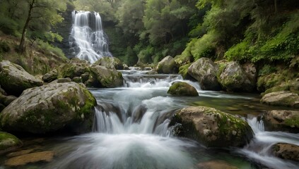 Fototapeta premium Beautiful waterfalls formed by a river in the area of Galicia, Spain.