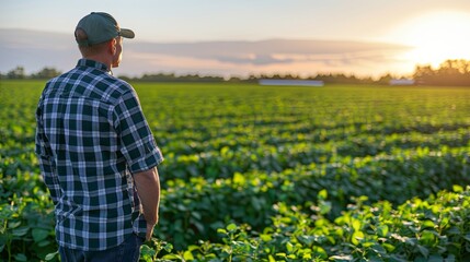 Agronomist Analyzing Soybean Growth in Field