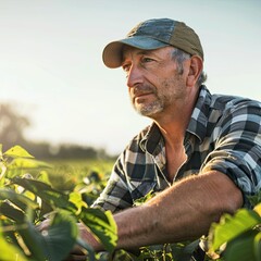 Fototapeta premium Agronomist Analyzing Soybean Growth in Field
