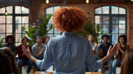 The public speaker at meeting