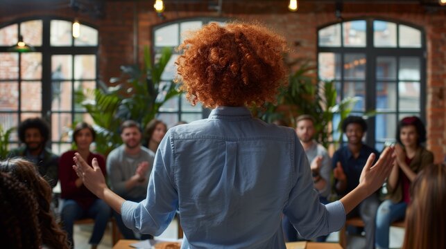The public speaker at meeting