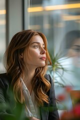 portrait of a young woman looking out the window