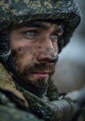 Fototapeta premium Portrait of a soldier in winter gear