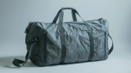 Fototapeta premium Gray travel bag separated on a plain white backdrop