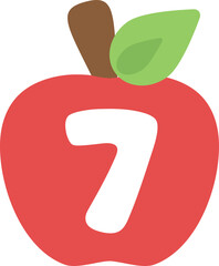 Illustration of cute red apple numbers for kids. Number seven.