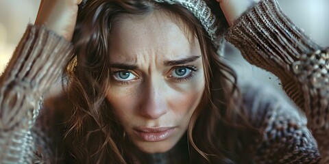 Close up portrait of a beautiful young woman looking at camera with serious expression