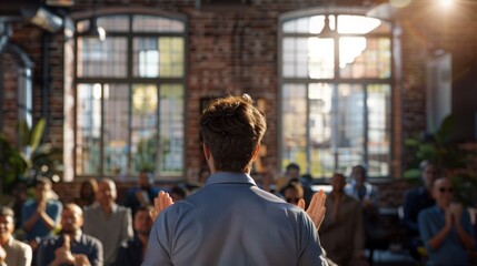 Obraz premium The speaker facing audience