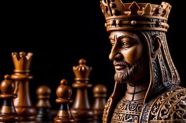 Obraz premium Regal Majesty: Detailed Chess King Piece Illuminated Against a Black Background