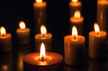 Flickering Candle Flame Casting Dancing Shadows - Warm Glow Offering Solace and Tranquility in the Night