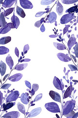 Fototapeta premium Elegant watercolor floral frame with violet and purple leaves. Perfect for invitations, backgrounds, and seasonal designs.