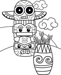 Native American Indians Monument Statue Symbol Classic Cartoon Coloring Activity for Kids and Adult