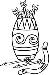 Native American Indians Weapon Bow Archery Ornaments Object Ancient Cartoon Coloring Activity for Kids and Adult