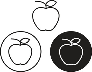 Set of Black apples along with leaves icons. Healthy apples Icons in trendy Outline styles with editable stock isolated on transparent background. Apple Icons page symbols for your web sites designs.