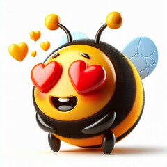 Naklejka premium a 3D bumblebee happy with heart eye emoji on a white background