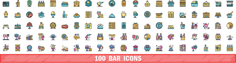 100 bar icons set. Color line set of bar vector icons thin line color flat on white