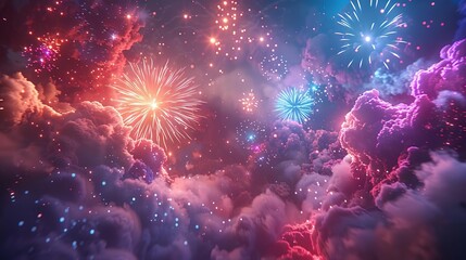 Freedom Fireworks show, night sky illuminated, celebrating freedom, special finale display, vibrant colors, realistic illustration