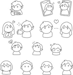 スマホを使ってやり取りしている、恋愛をイメージしたシンプルな人物イラスト