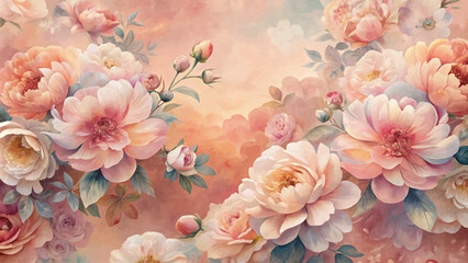 Beautiful watercolor background of flowers in bloom