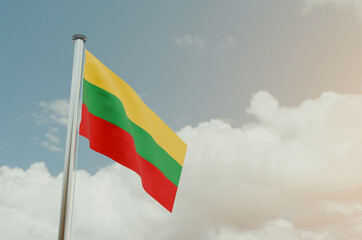 Lithuania Flag with Sky Background 3d illustration image
