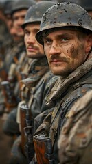 Fototapeta premium A soldier staring at the camera with a serious look on his face