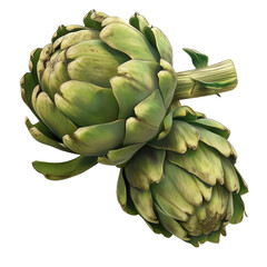 Obraz premium High-resolution image of two fresh artichokes with detailed texture, perfect for culinary, health, and nature-related projects, isolated on a transparent background.