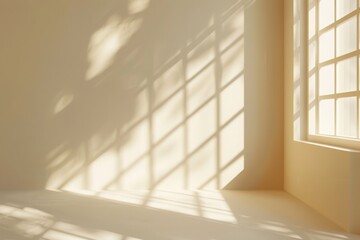 Obraz premium Minimalistic abstract simple gentle light beige background for product presentation with light and beautiful shadow from the window on the wall
