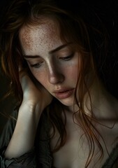Fototapeta premium portrait of a beautiful redheaded woman with freckles