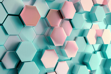 Naklejka premium Abstract background with aqua green and pink hexagonal shapes metallic texture