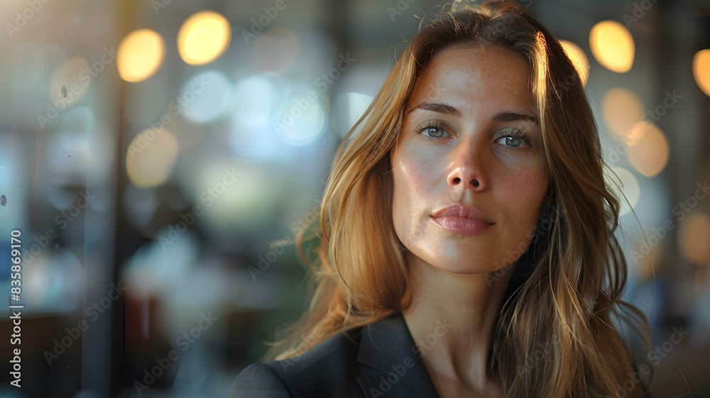 Poster Portrait of a beautiful woman with long blond hair and green eyes