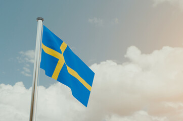 Sweden Flag with Sky Background 3d illustration image
