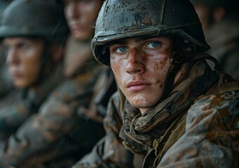 Obraz premium Portrait of a Soldier in the Rain