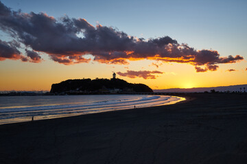 神奈川県　夕暮れの江ノ島
