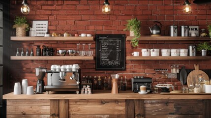 A rustic coffee shop counter
