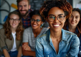 Obraz premium Group of Diverse Friends Smiling and Looking at Camera
