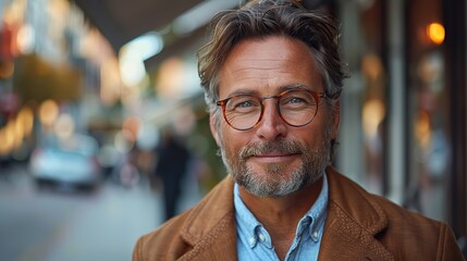 Fototapeta premium portrait of successful man using digital tablet in urban background business people concept .stock illustration