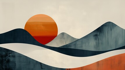 A minimalist digital artwork that uses abstract shapes and a limited color palette to convey a sense of elegance and simplicity. The piece highlights visual storytelling and contemporary art,