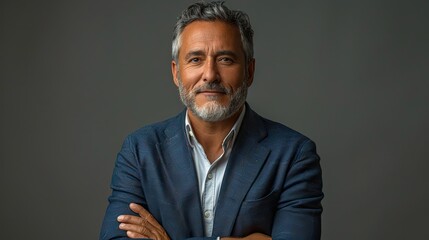 Obraz premium handsome mature businessman standing alone against a grey background in the studio and celebrating an achievement .stock photo