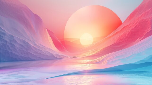 Design an abstract illustration using pastel gradients and neon overlays. The soft and gentle transitions of pastel colors combined with the striking intensity of neon highlights should form a