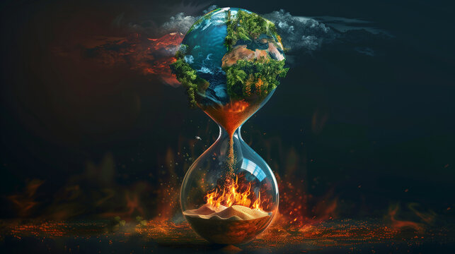 Hourglass representing global warming and the notion of time running out
