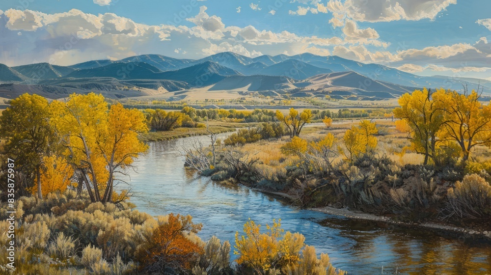 Wall mural the rio grande flowing northward through the scenic landscapes near taos, northern new mexico, usa