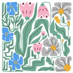 Colorful doodle floral arrangement illustration in a trendy style