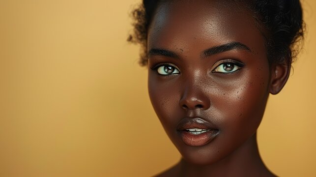 lovely ebony woman on a beige background a beauty portrait of an african american woman with clean healthy skin.illustration