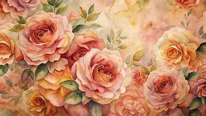 Rose watercolor background with warm shades