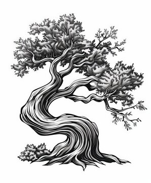 recommend clip art: Artistic Black And White Illustration Of A Twisted Tree