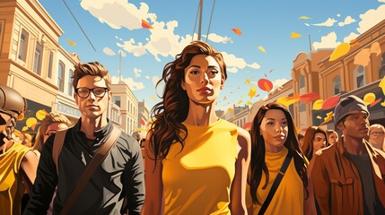 A photograph of a group of activists participating in a climate march, showcasing global efforts and public advocacy for urgent action on climate change and environmental protection. Painting
