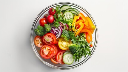 Freshly Cut Vegetables In Glass Bowl On White Background
