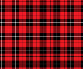 Plaid fabric pattern, red, black, white, seamless for textiles, design clothing, skirts, pants or decorative fabric. Vector illustration.