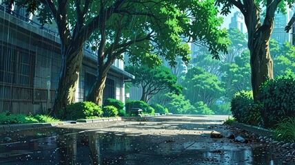 Obraz premium morning rain with a backdrop of spacious and beautiful plantations