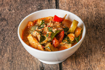 Thai red spicy curry with chicken